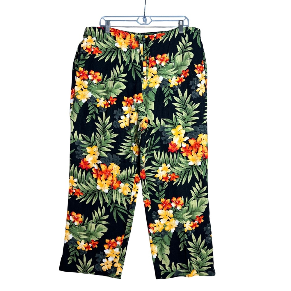 White‎ Stag Womens Tropical Wide Leg Ankle Pants Size XL Rayon Black Botanical